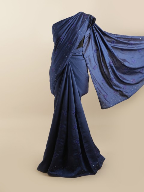 

Pothys Blue Floral Embroidered Silk Blend Saree