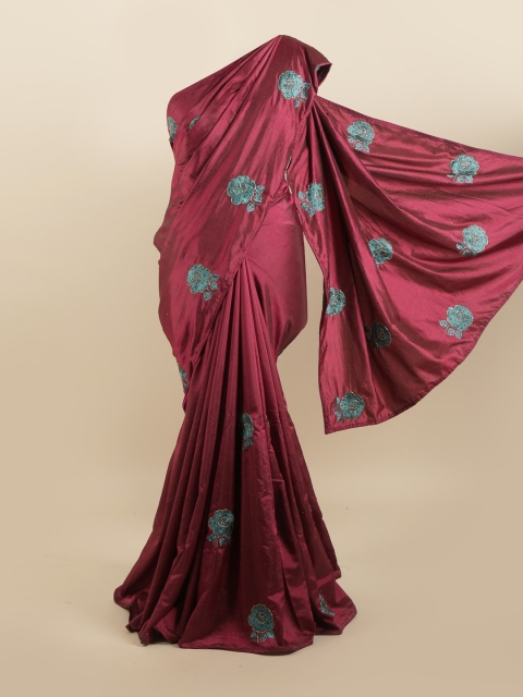 

Pothys Purple & Blue Floral Embroidered Silk Blend Saree