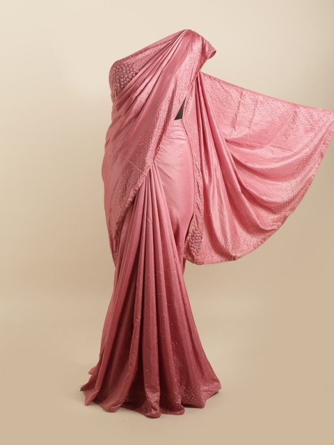 

Pothys Pink Embellished Beads and Stones Silk Blend Saree