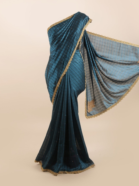 

Pothys Blue & Gold-Toned Embellished Beads and Stones Silk Blend Saree