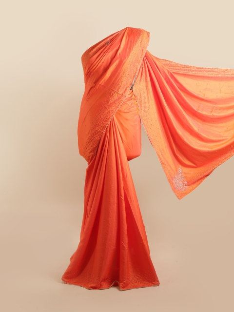 

Pothys Orange Embellished Beads and Stones Silk Blend Saree