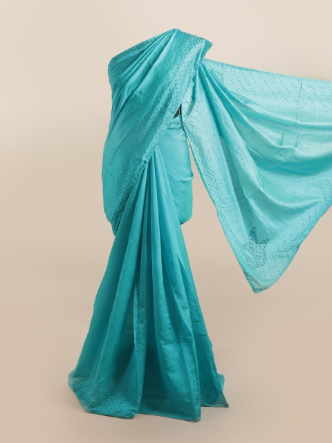 

Pothys Blue & Silver-Toned Embellished Silk Blend Saree