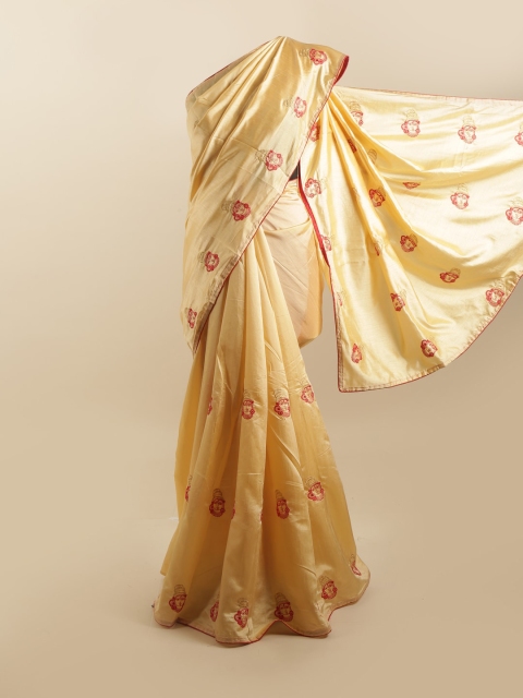 

Pothys Gold-Toned & Red Silk Blend Saree