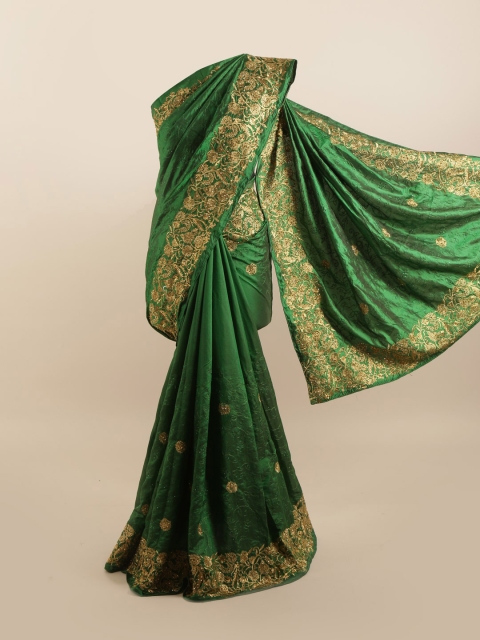 

Pothys Green & Gold-Toned Floral Silk Blend Saree