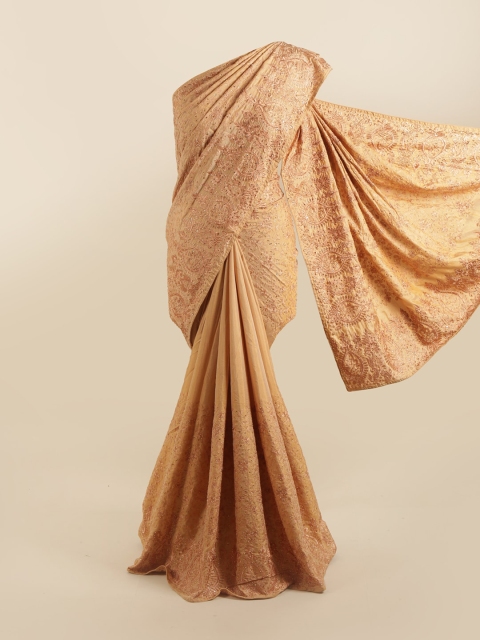 

Pothys Peach-Coloured & Gold-Toned Floral Beads and Stones Silk Blend Saree