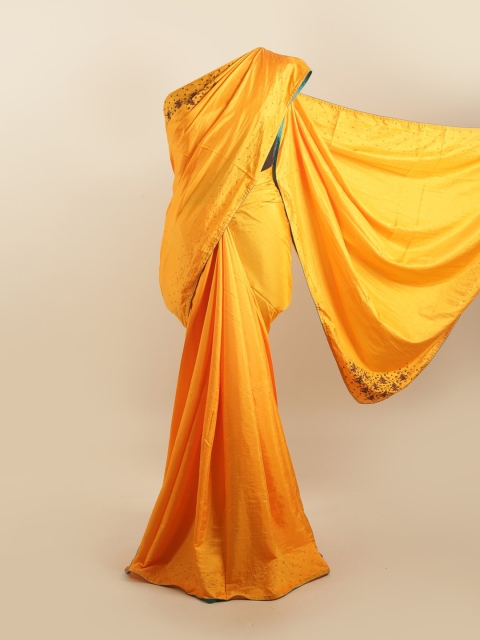 

Pothys Yellow & Green Embellished Beads and Stones Silk Blend Saree