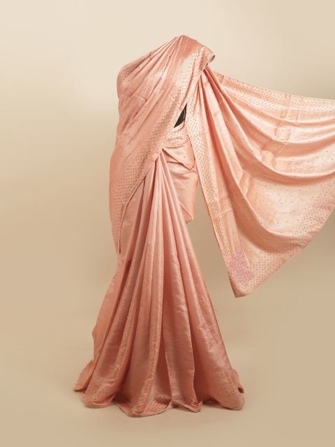 

Pothys Peach-Coloured Embellished Beads and Stones Silk Blend Saree