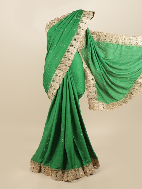

Pothys Green & Gold-Toned Embellished Silk Blend Saree