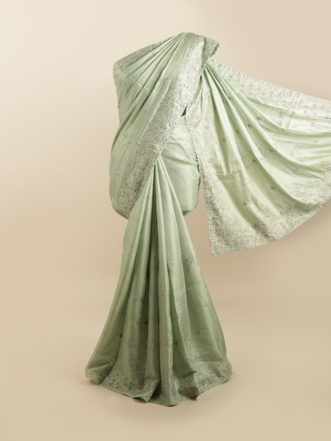 

Pothys Green & Pink Floral Beads and Stones Silk Blend Saree