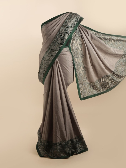 

Pothys Grey & Green Silk Blend Saree