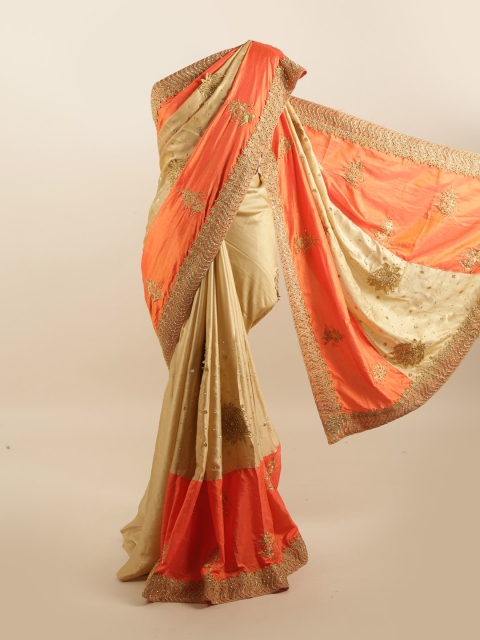 

Pothys Orange & Gold-Toned Embellished Silk Blend Saree