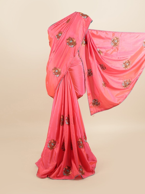 

Pothys Pink & Green Floral Silk Blend Saree