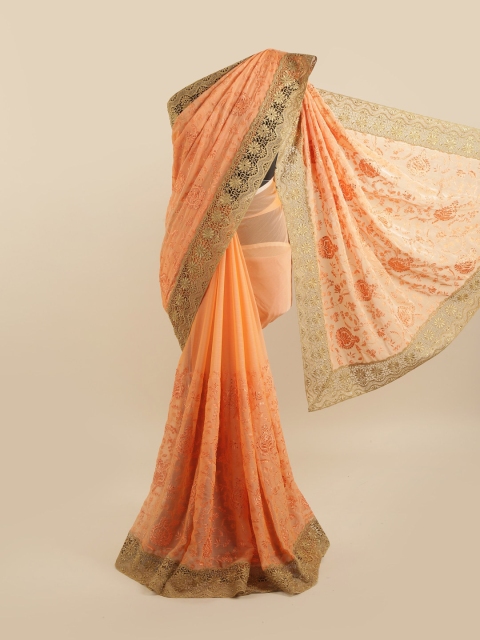 

Pothys Orange & Gold-Toned Floral Silk Blend Saree