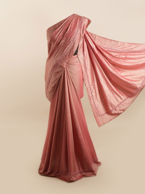 

Pothys Pink & Purple Embellished Beads and Stones Silk Blend Saree