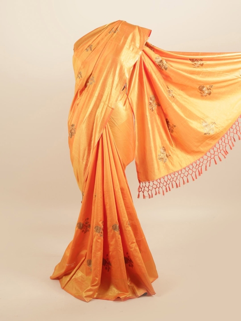 

Pothys Orange & Beige Floral Silk Blend Saree
