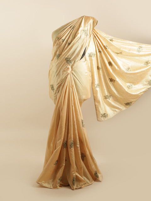 

Pothys Cream-Coloured & Gold-Toned Ethnic Motifs Silk Blend Saree