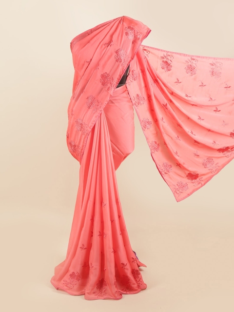 

Pothys Pink Floral Silk Blend Saree