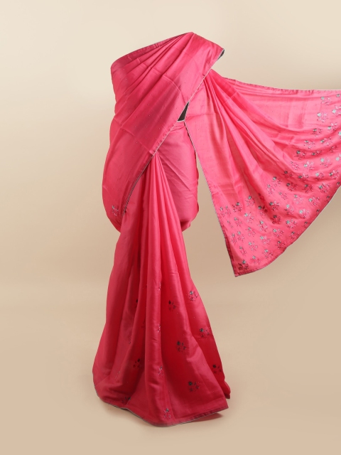 

Pothys Pink & Blue Floral Beads and Stones Silk Blend Saree