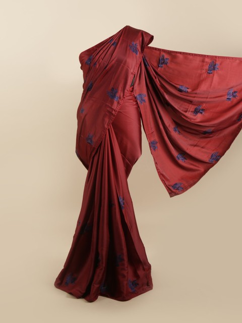 

Pothys Maroon & Blue Floral Silk Blend Saree
