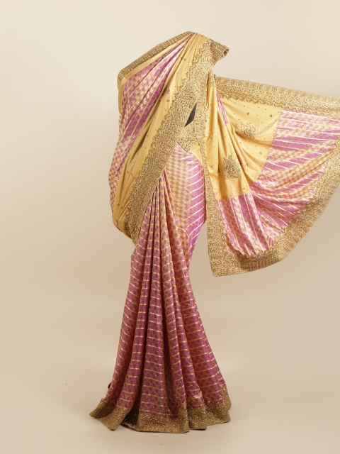 

Pothys Gold-Toned & Pink Beads and Stones Silk Blend Saree