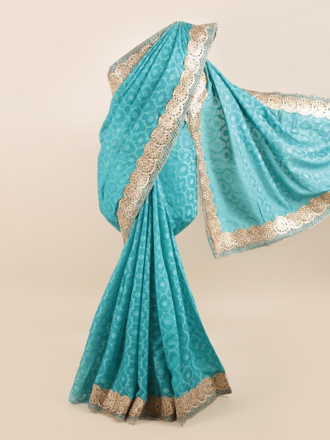 

Pothys Blue & Gold-Toned Woven Design Beads & Stones Silk Blend Saree