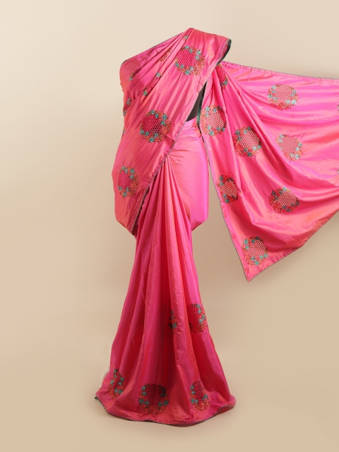 

Pothys Pink & Blue Ethnic Motifs Silk Blend Saree