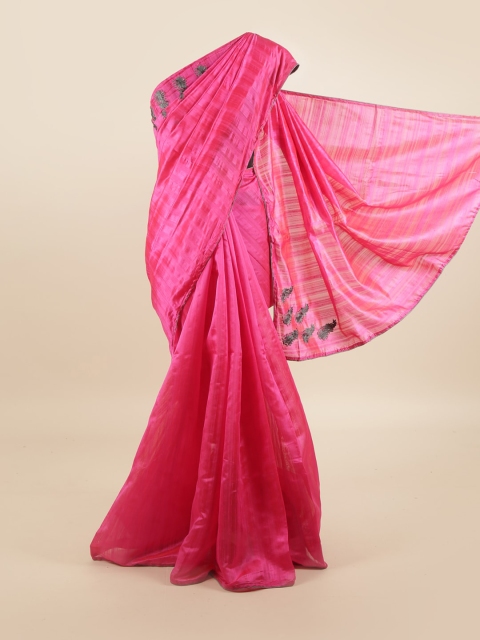 

Pothys Pink & Grey Ethnic Motifs Silk Blend Saree