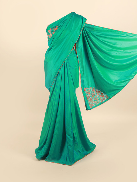 

Pothys Green & Brown Floral Silk Blend Saree