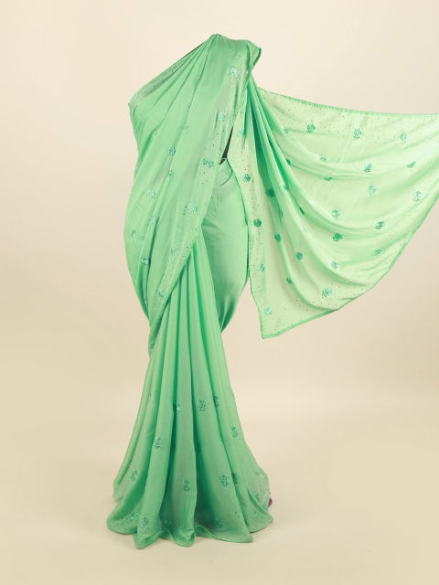 

Pothys Green Floral Silk Blend Saree