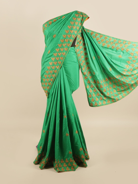 

Pothys Green & Gold-Toned Ethnic Motifs Silk Blend Saree