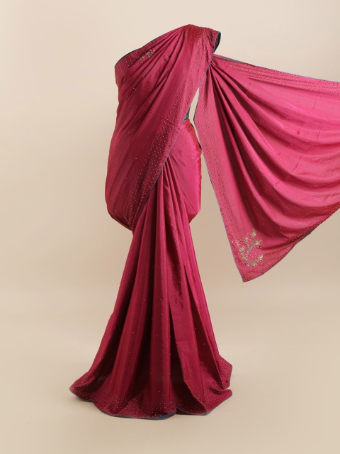 

Pothys Maroon & Blue Floral Embroidered Silk Blend Saree