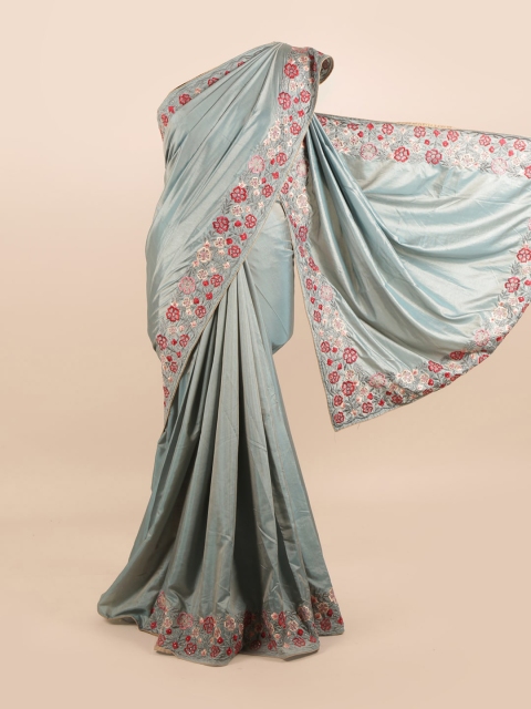 

Pothys Grey & Red Ethnic Motifs Silk Blend Saree