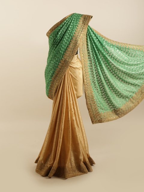 

Pothys Green & Cream-Coloured Floral Embroidered Silk Blend Saree