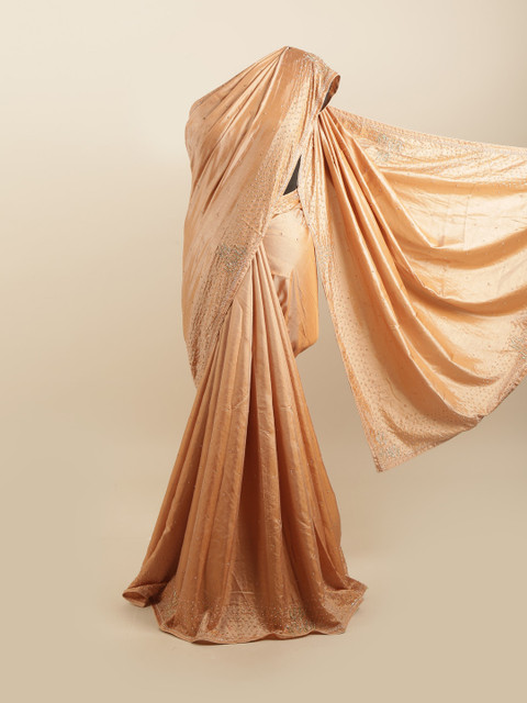 

Pothys Peach-Coloured & Silver-Toned Embellished Silk Blend Saree