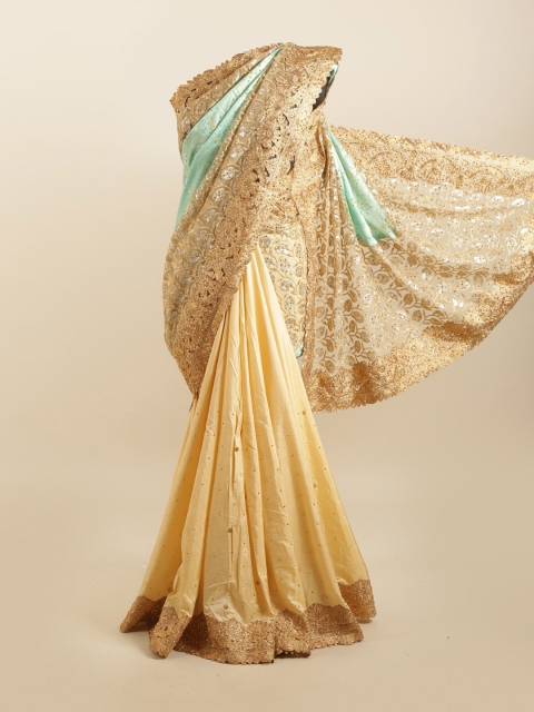 

Pothys Beige & Green Floral Embroidered Silk Blend Saree