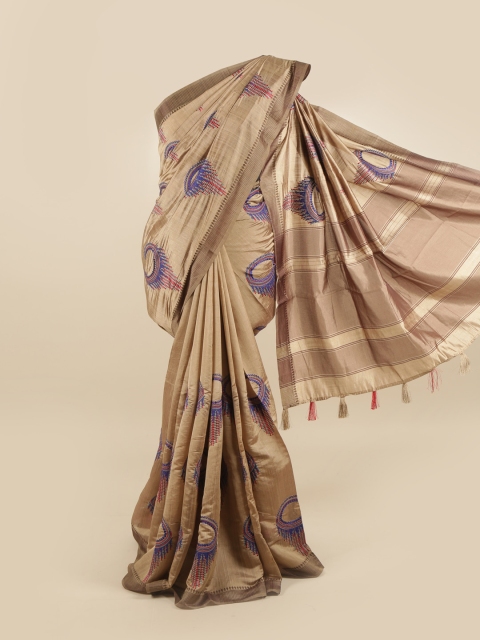 

Pothys Tan Brown & Blue Woven Design Silk Blend Saree