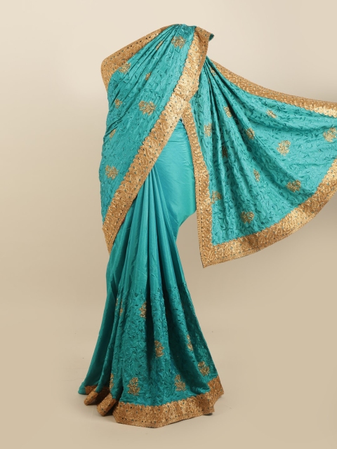 

Pothys Blue & Beige Floral Embroidered Silk Blend Saree