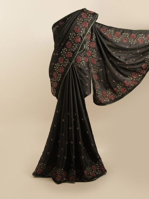 

Pothys Black & Red Floral Silk Blend Saree
