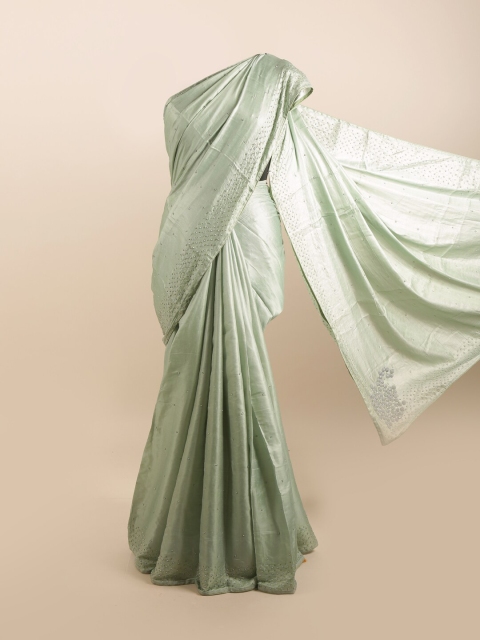 

Pothys Green & Silver-Toned Silk Blend Saree