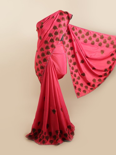 

Pothys Pink & Green Floral Silk Blend Saree