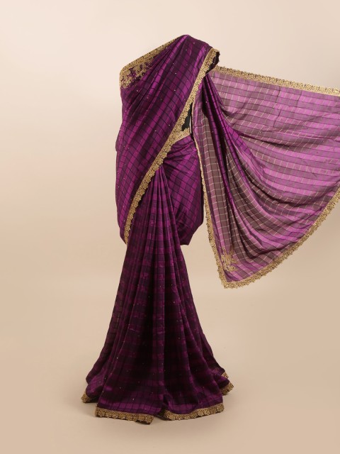 

Pothys Purple & Black Checked Silk Blend Saree