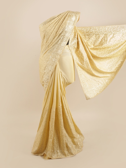 

Pothys Cream-Coloured & Silver-Toned Silk Blend Saree