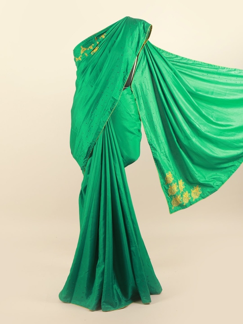 

Pothys Green & Yellow Floral Beads & Stones Silk Blend Saree
