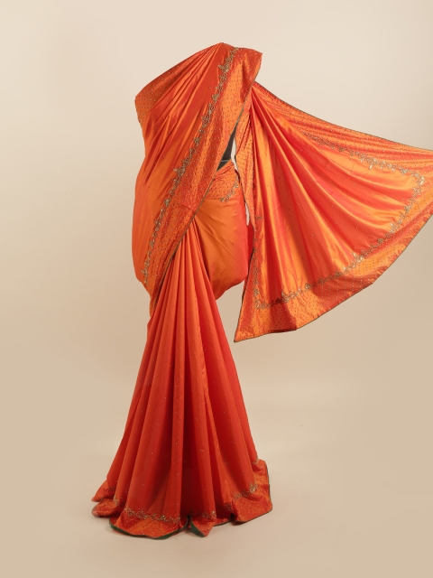 

Pothys Orange & Gold-Toned Embellished Silk Blend Saree