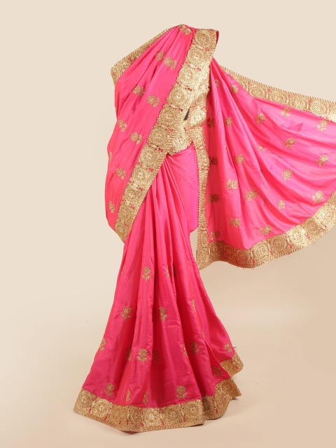 

Pothys Pink & Gold-Toned Floral Silk Blend Saree