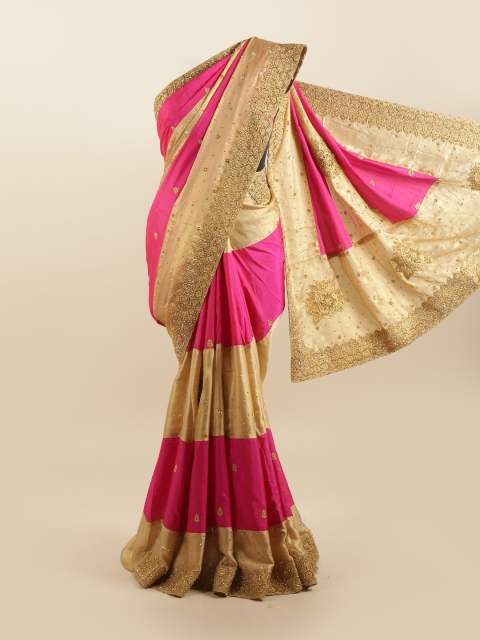 

Pothys Pink & Beige Floral Embroidered Silk Blend Saree