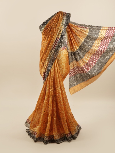 

Pothys Mustard Yellow & Black Floral Pure Silk Saree