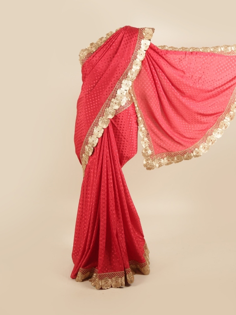 

Pothys Red & Gold-Toned Silk Blend Saree