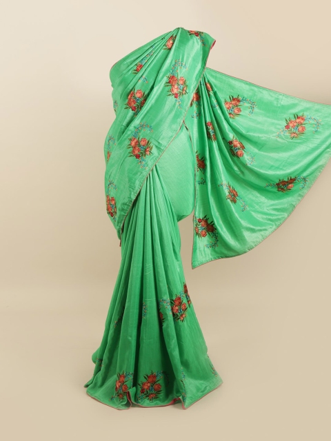 

Pothys Green & Red Floral Silk Blend Saree