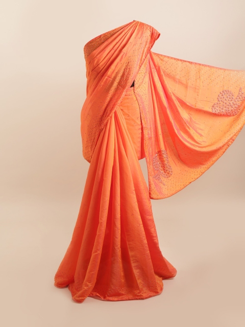 

Pothys Orange & Gold-Toned Embellished Silk Blend Saree